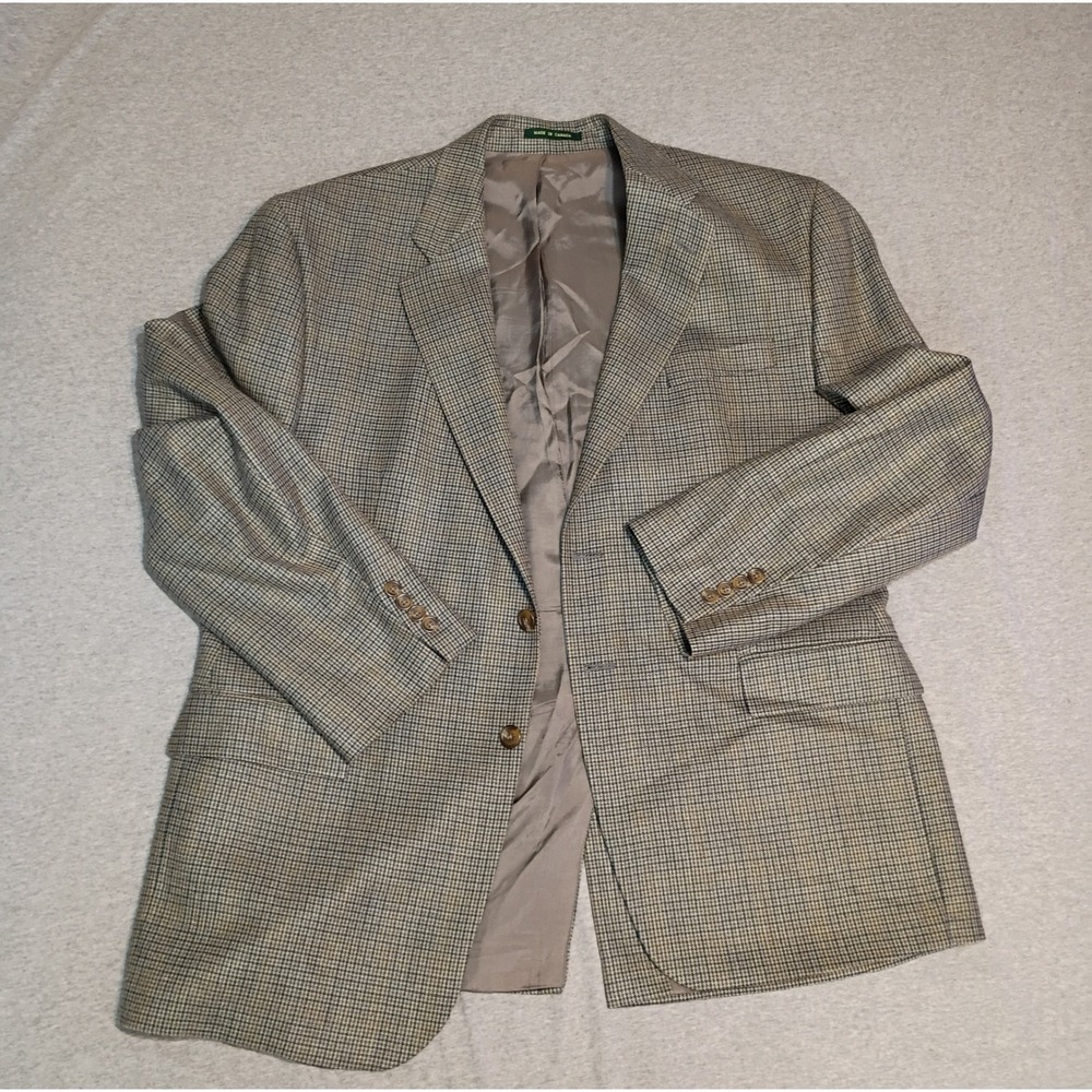 Lauren Ralph Lauren Mens 46R Silk Wool Blazer Glen Check Sport Coat Canada Made